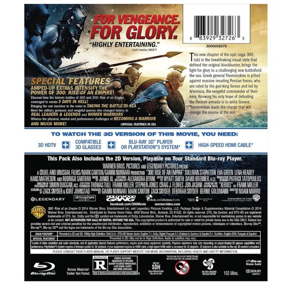 Excellent Used Condition 300 Full Screen DVD & 300 Rise of An Empire Blu Ray 3D - Picture 8 of 8